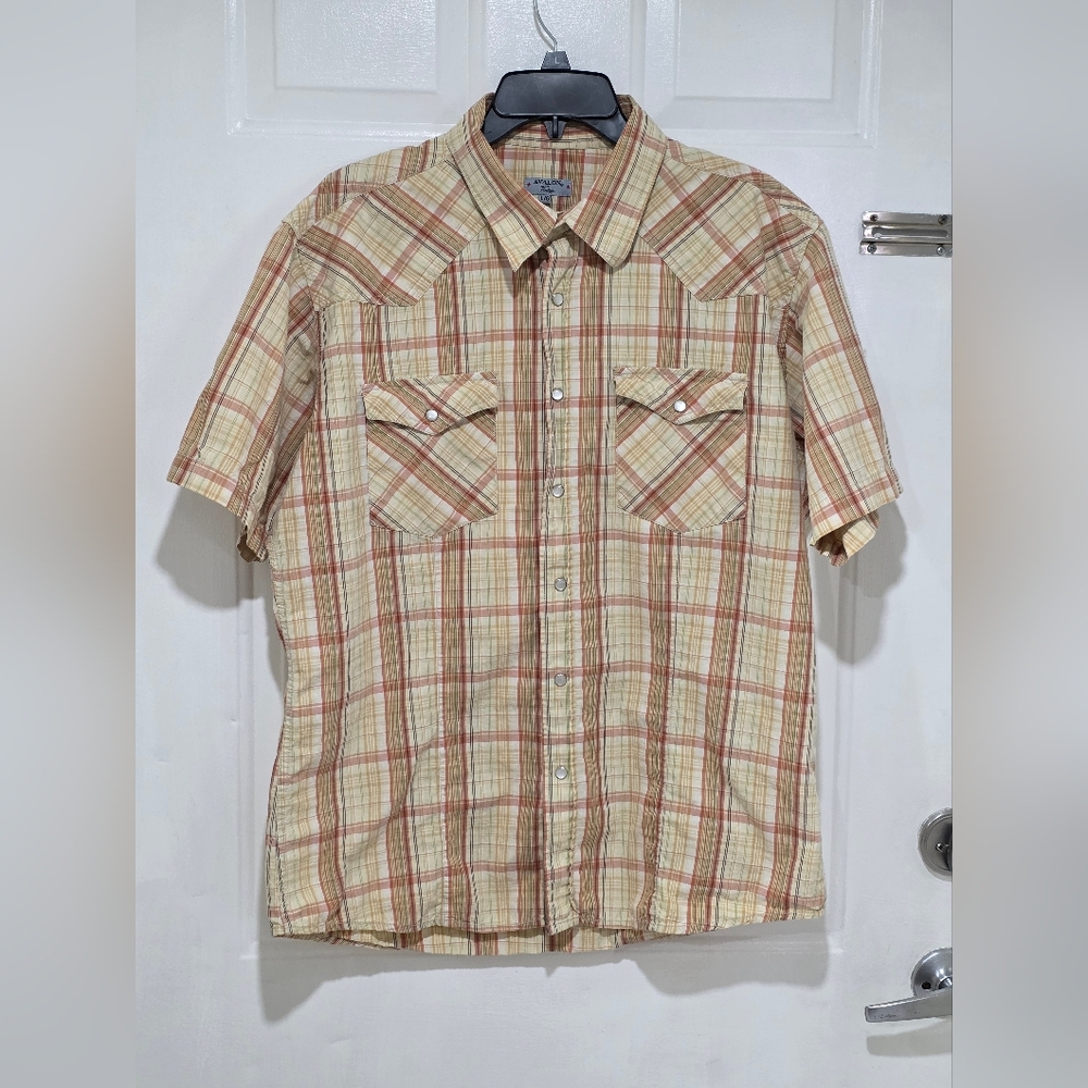 Avalon Beige and Red Plaid Men's Button Down Shirt